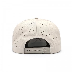 Engros brugerdefineret høj kvalitet 7 panel fladt Brim Printed Patch Logo Snapback Caps, Laser Cut Hole Perforated Herre Hat