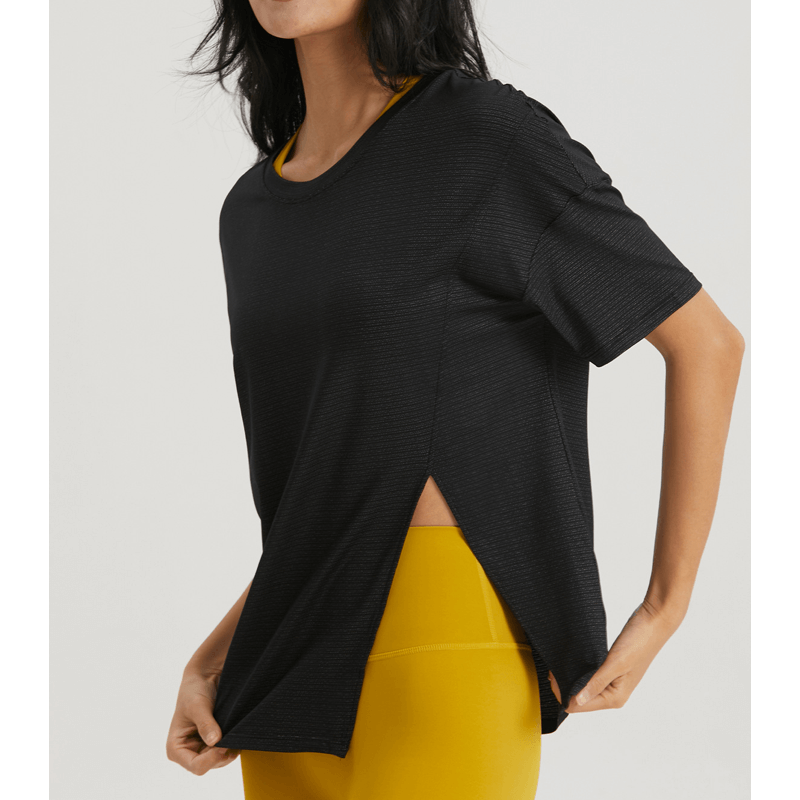 Split o hals faste farve yoga t-shirts