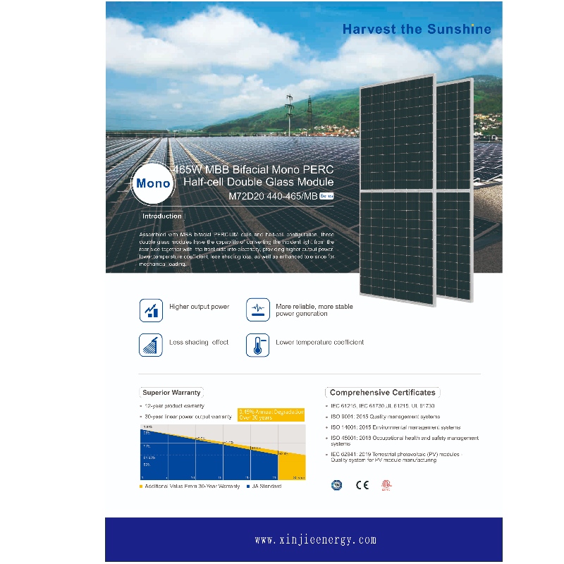 Høj effektivitet 465 W Photovoltaic Solar Module Panel System Online Salg