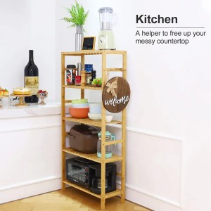 5-etagers justerbar reol Høj vandtæt badeværelsesstativplante rack bambus boghylde