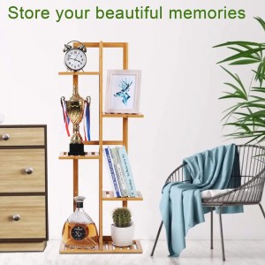 Brugerdefineret lag 6 -lag Multifunktionelt træbambusblomststativ Udendørs indendørs plantestand