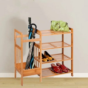 Fire lag multifunktionel indgang opbevaring bambus sko rack