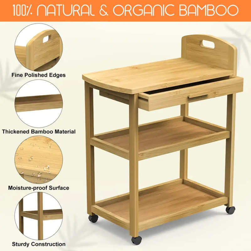 Åben hylde til butik madforberedelse vogne bambus opbevaring hylde bil