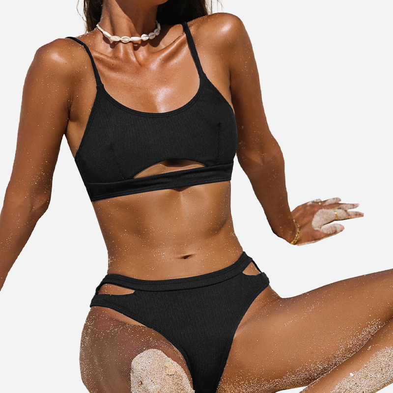 Cutout Scoop Neck Bralette&Hipster Bikini Set