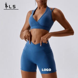 SC9283 Engros fitness yoga Active Wear Set Women Gym Solid Sport BH og Shorts Yoga Shorts Set