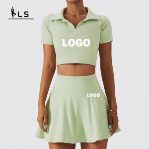 SC1055 Crop Top Polo Shirts og Tennis Nederdel Set Yoga Conjunto Yoga Set Fitness Woman 2024
