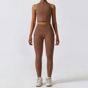 SC1069 Yogabukser Stretch Leggings Sport Set Yoga Suit Tank Tops and Leggings Gym Tøj Lyngde Top Yoga Set Active Wear