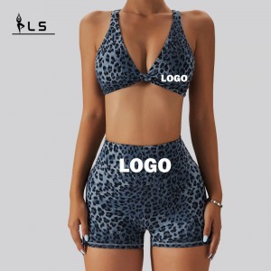 SC1066 Kvinders yoga sætter Leopard Print Sport Brh og Sport Shorts Running Duit Yoga Set Fitness Woman 2024