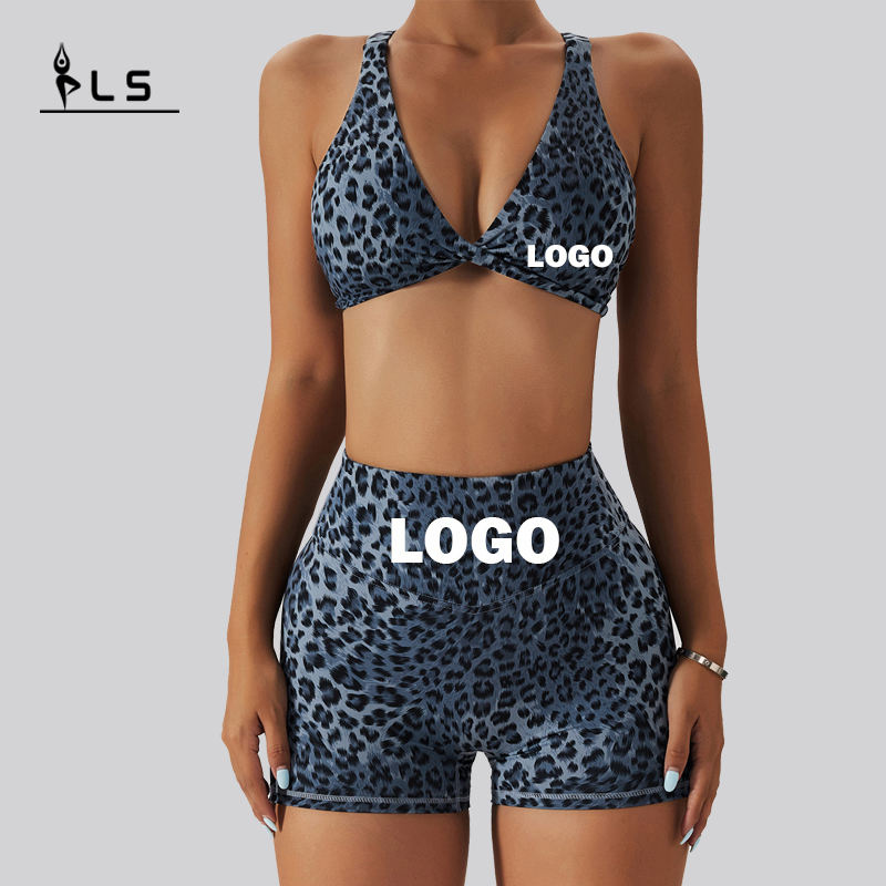 SC1066 Kvinders yoga sætter Leopard Print Sport Brh og Sport Shorts Running Duit Yoga Set Fitness Woman 2024
