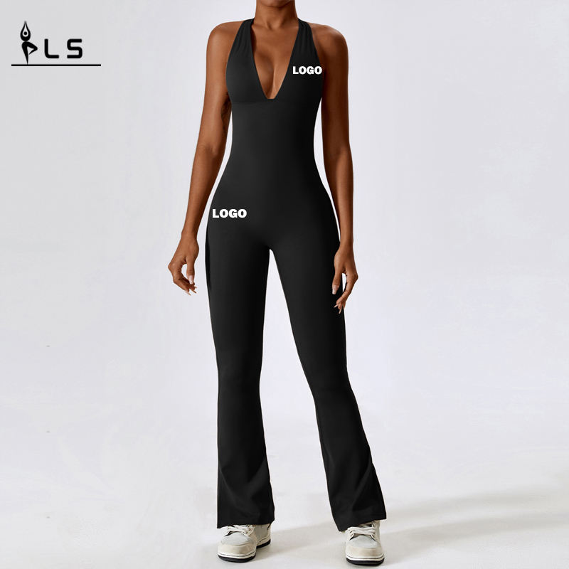 SC1077 Kvinder V Neck Backless One Piece Jumpsuits Gym Romper Sexy Spandex Bodycon Bodysuit