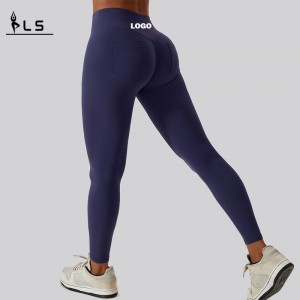 SC1091 Solid High Waist Breathable Four-Way Stretch Yoga Leggings de Gimnasio Push Up Shiny Nylon Elastane Leggings