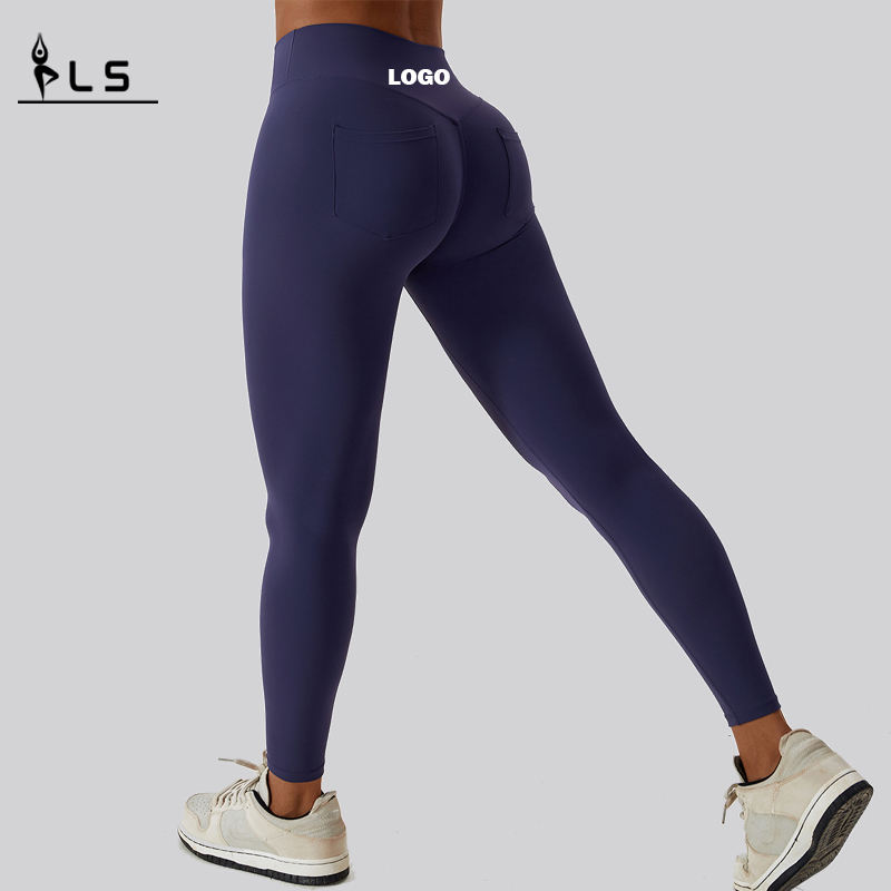 SC1091 Solid High Waist Breathable Four-Way Stretch Yoga Leggings de Gimnasio Push Up Shiny Nylon Elastane Leggings