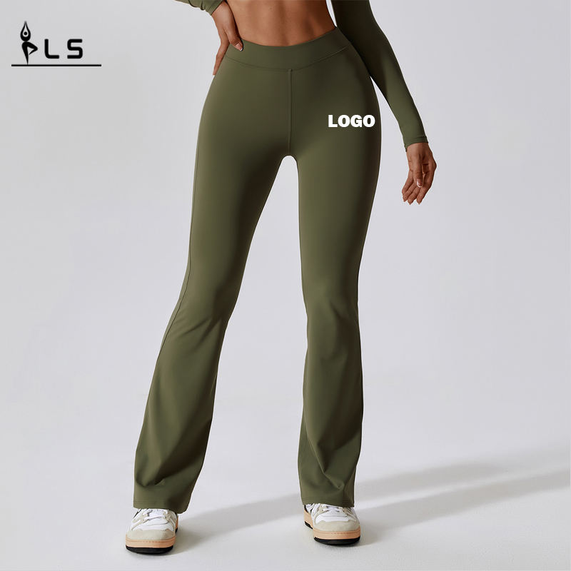 SC1096 High Waist Solid Four-Way Stretch Leggings For Women Push Up Scrunch Butt Flare Leggings Yogabukser til kvinder