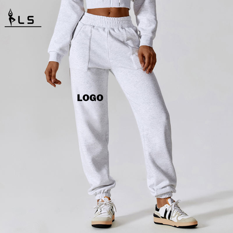 SC10114 Kvinder fleece elastisk talje Varm løs jogger vinter sweatpants sport termiske løbende bukser