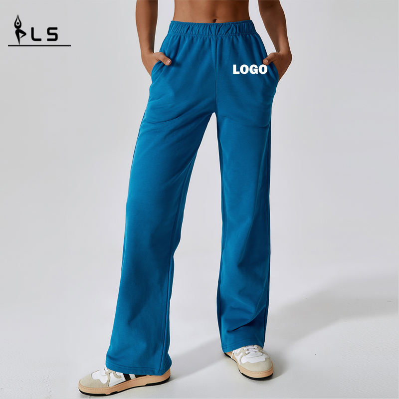 SC10128 OEM Custom Design Logo Solid Color Drawstring Baggy Sweat Pants Joggers Straight Leg Bukser Bukser Fleece Sweatpants