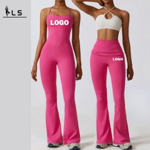 SC10710 Åben tilbage sexet ét stykke dans yoga damer gymnastiksal bærer rygfri halter hals kvinder jumpsuits gymnastik romper