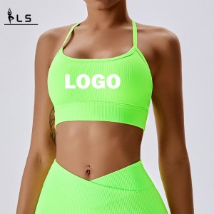 SC101610 HALTER SPORTS BH Ladies Halter Neck Cross Back Sport Bra For Women Logo Women Workout Sport Bra Wholesale Yoga Cro