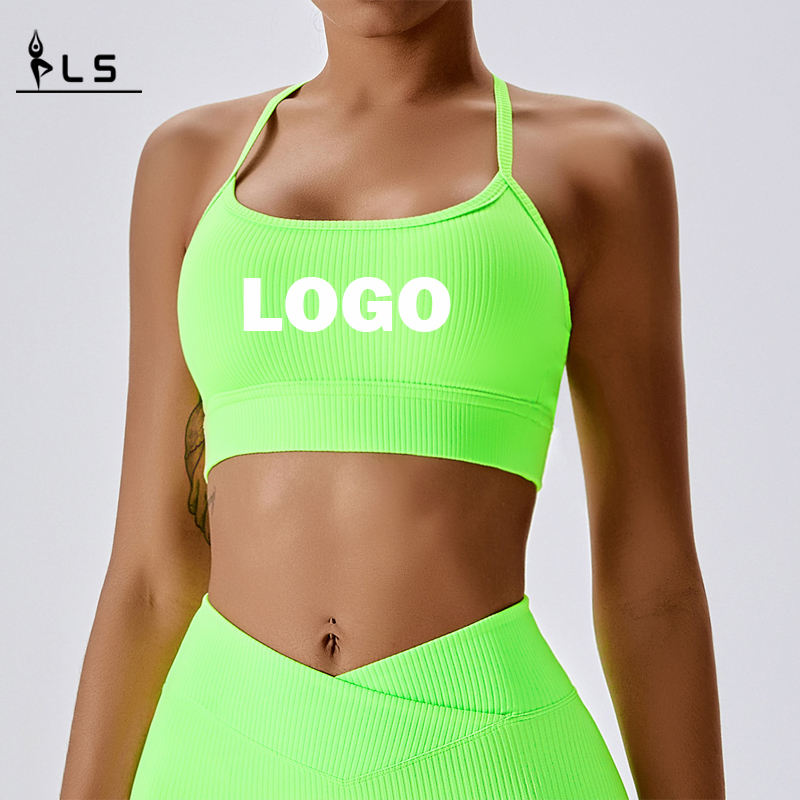 SC101610 HALTER SPORTS BH Ladies Halter Neck Cross Back Sport Bra For Women Logo Women Workout Sport Bra Wholesale Yoga Cro