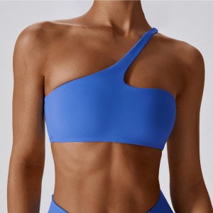 SC10188 Cross Back Yoga Sports Bra High Impact Padded Blue One Shoulder Butt Lift Sport BH