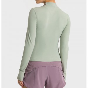 SC10268 Yoga Langærmet Kvinder T-shirt Gym Shirt Compression Gym træning Sporting Stand Collar Halv Zip Sport T-shirt til kvinder