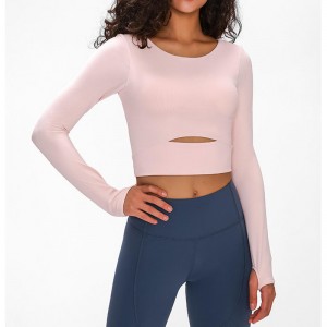 SC10275 Tæt passende langærmet yoga t-shirt kvinde yoga tee shirt afgrøde tank gymnastiksal langærmet yoga tops t-shirt