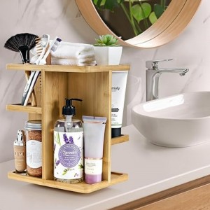 Sorbus 360 ° Makeup Organizer - Bambus Wood Make Up Storage Carousel To Cosmetics, hudpleje roterende makeup -arrangør til forfængelighed, badeværelse opbevaring