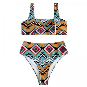 Afslappet og behagelig blomsternational stil back hollow-out bred rem vest stil to-stykke badedragt