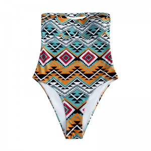 Sexet stroppeløs print etnisk i ét stykke