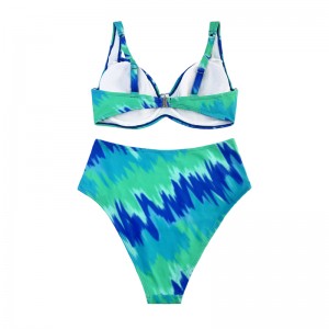 Turkis trykt todelt badedragt med brede stropper