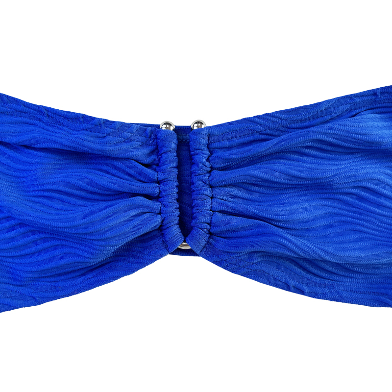 Blå mønster specielt stof stropløs top u-knap split badedragt