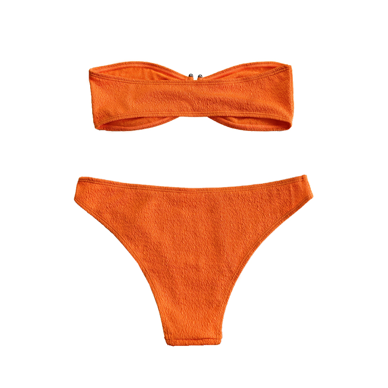 Orange ruffle stof stropløs top op u-split badedragt