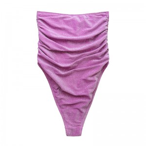 Lilla sølv stroppeløs stroppeløs stroppeløs plisseret badedragt i ét stykke