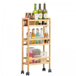 Bambus 3-Tier Køkken Opbevaringsvogn Slank Slide Out Rolling Pantry Hylde Organizer Rack