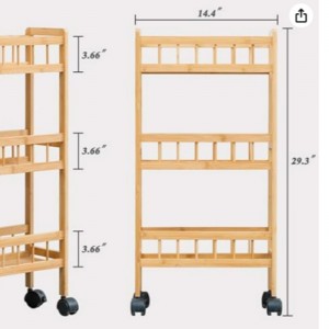 Bambus 3-Tier Køkken Opbevaringsvogn Slank Slide Out Rolling Pantry Hylde Organizer Rack