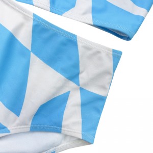 Blå og hvid geometrisk vest solid farve bred rem split badedragt