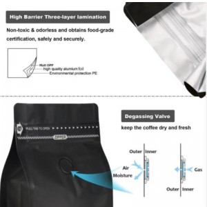 Miljøvenlige kaffeposer med ventil og lynlås kaffepakningsposer