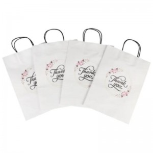 Engros tilpasset størrelse print logo fancy tak hvid kraft papir taske speciel dag bryllup personlig gavepose med håndtag