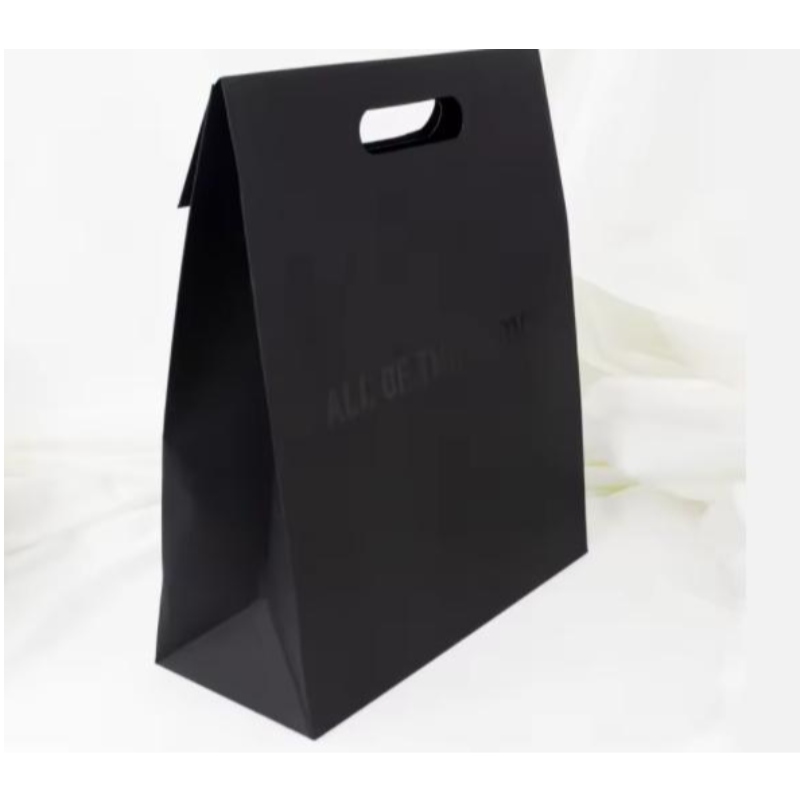 Luksus die-cut håndtag sort tøj shopping emballage papir taske smykker kosmetisk brugerdefineret logo indpakning design papir gaveposer
