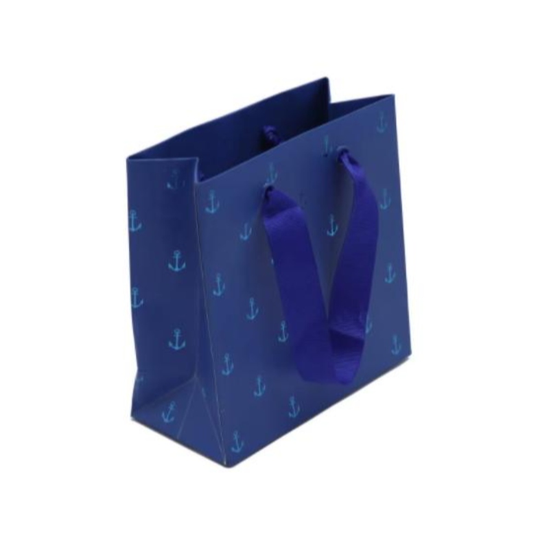 Lille blå smykkepapirposer luksusfolie stempling gavepapirposer med håndtag brugerdefinerede mini papirposer