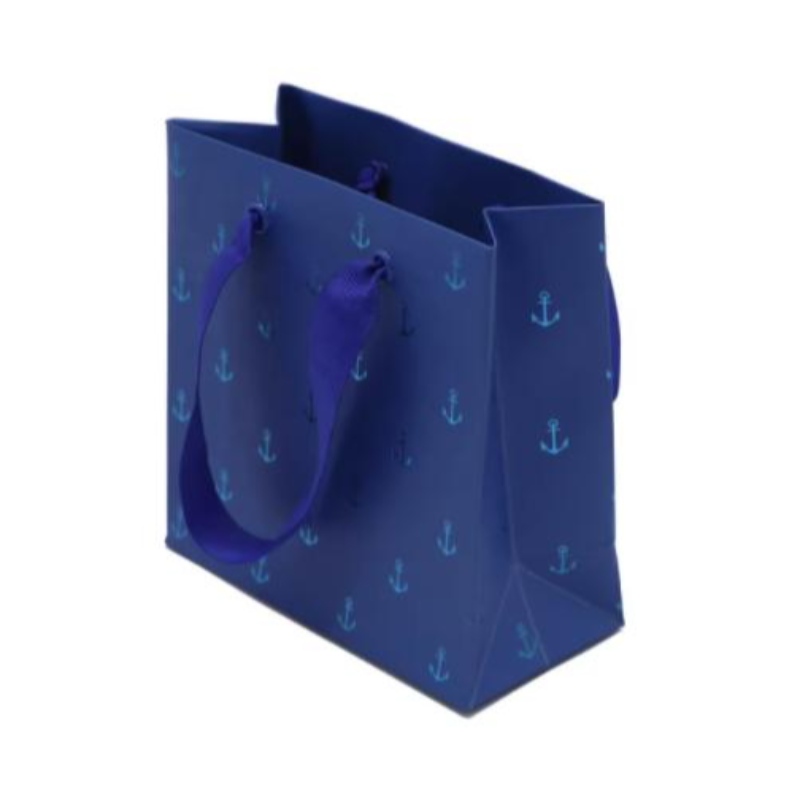 Lille blå smykkepapirposer luksusfolie stempling gavepapirposer med håndtag brugerdefinerede mini papirposer