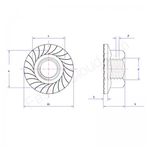 sekskantflangemøtrik med takker