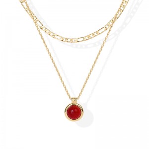 Hongde Golden Harmony lagdelt halskæde 1-----14K guldbelagte lagdelte halskæder til kvinder ædelsten vedhæng Figaro kæde halskæde karneol, grøn aventurin, malakit lagdelt halskæde