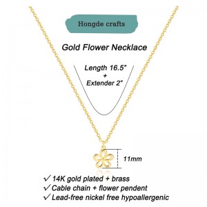 Hongde Golden Bloom halskæde 2-------14K guldbelagt halskæde til kvinder - Smuk blomst, blad, perle, træ, bi, sol, bar, uendelig, stjerne, pil, dråbe, sommerfugle vedhæng halskæder, enkle smykker