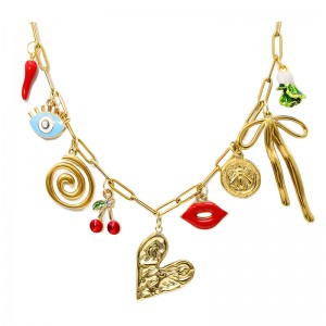 Hongde 18K Papirclips Guldkæde Halskæde Håndlavet DIY Sun Moon Star Pendant Charm Halskæde Western Ocean Seaside Beach Guld Charm Halskæde til kvinder