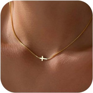 Kors halskæde til kvinder 14K ægte guld Sølvbelagt lækker lille kors vedhæng Choker Enkel Trendy Sød Cross Charm Chain halskæde Trosmykker Religiøs Minimalistisk gave