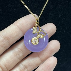 Lavendel Serenity Jade og Gold Cherry Blossom Pendant Halskæde med Cubic Zirconia