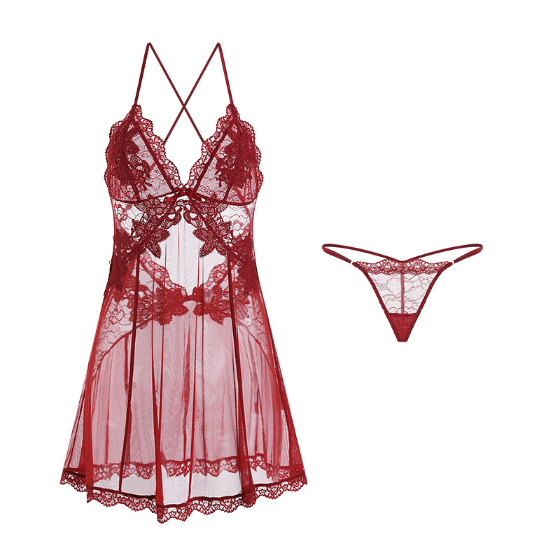 Sexet lingeri. En se - gennem, lokkende glidekjole med en ren - endnu - forførende stil, med mesh og blonder splejsning, bygget - i bh -puder og en åben - Back Halter Design899 Pris:$99.99