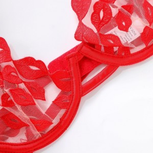 Sexet lingeri - ultra-Tynd, med rød læbebroderi og blonder. Det\\S et bh -sæt til store bryster, der får dem til at se mindre ud og forhindrer sagging W7229 -pris:$219.99