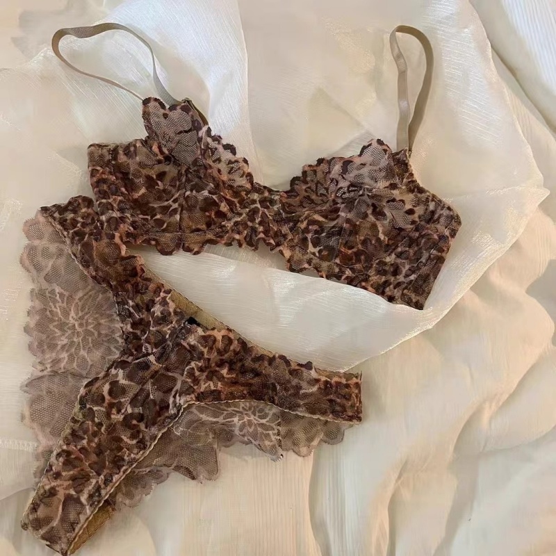 Europæisk og amerikansk sexet lingeri - Fransk stil ultra - tynd leopard - Udskriv blonder BH -sæt til store buster, der får busten til at se mindre, tilgængelig i plusstørrelser MLV165 Pris:$119.99