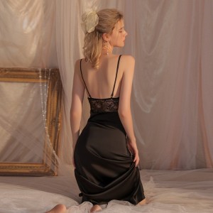 Sexet dyb v - Hals push - op polstret fast stof - Farve satin krop - Konturering afnatkjole med Lace PanelingQ2720Price:$159.99